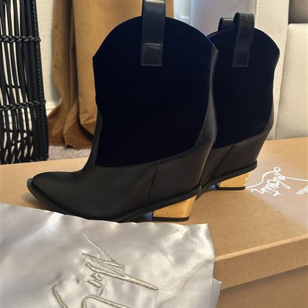 Giuseppe Zanotti - Black Dark Navy Leather Velour Women's Boots Size 37